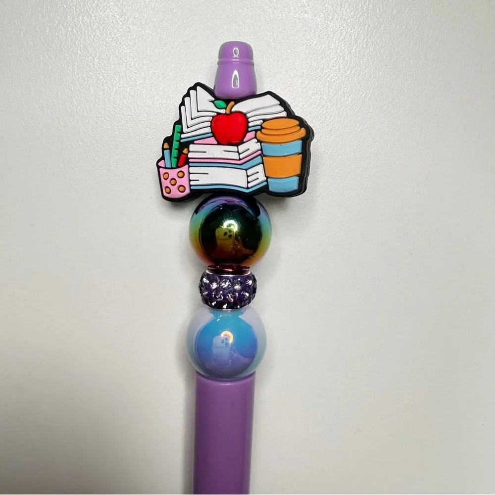 Handmade Book Lover/teacher Beadable Pen, Mystery Stickers